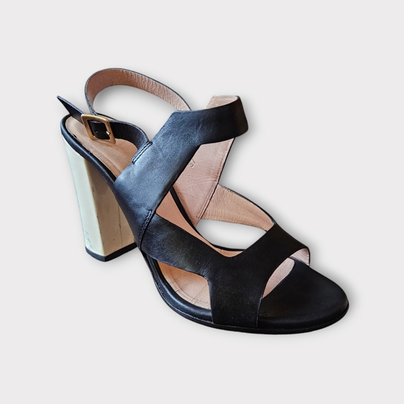 Versace Colorblock Leather Block Heeled Sandals - Picture 1 of 8